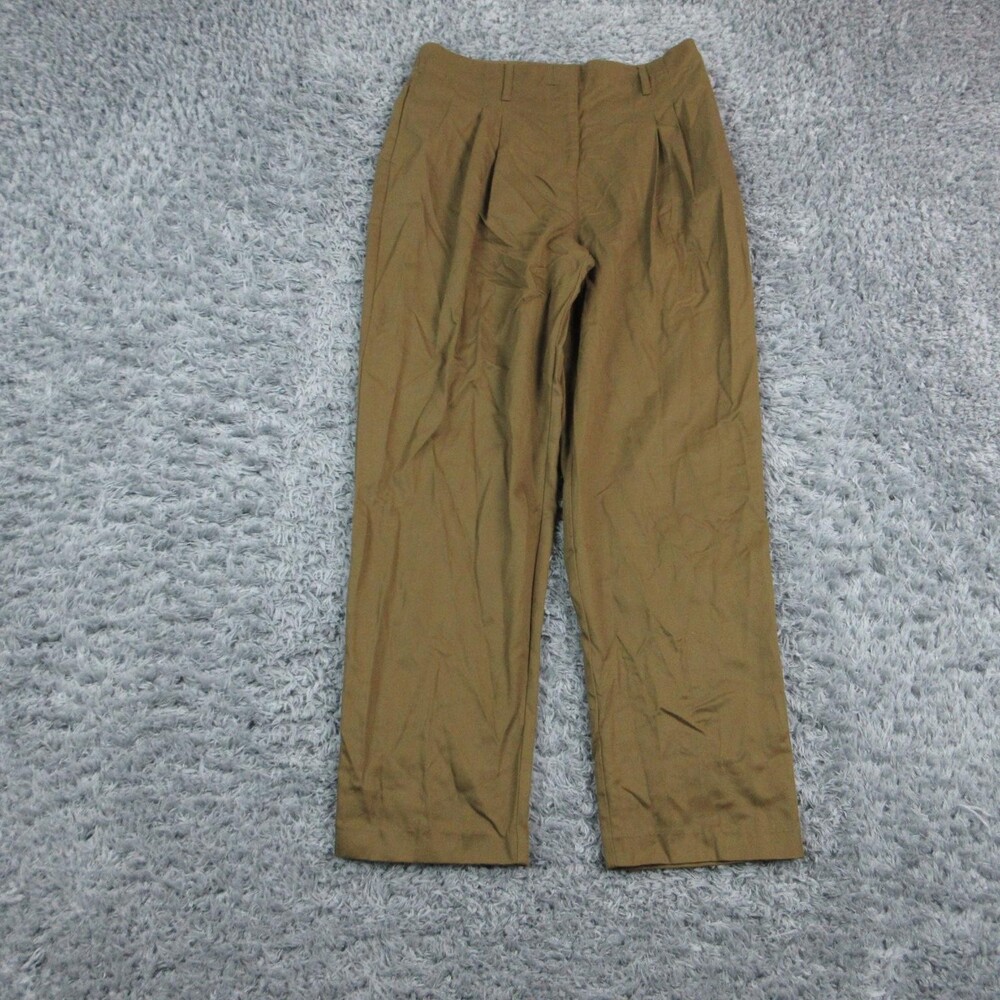 MNG Pants Womens 6 Green Chino Pleated Straight Relaxed Fit Twill 30x28.5* NWT